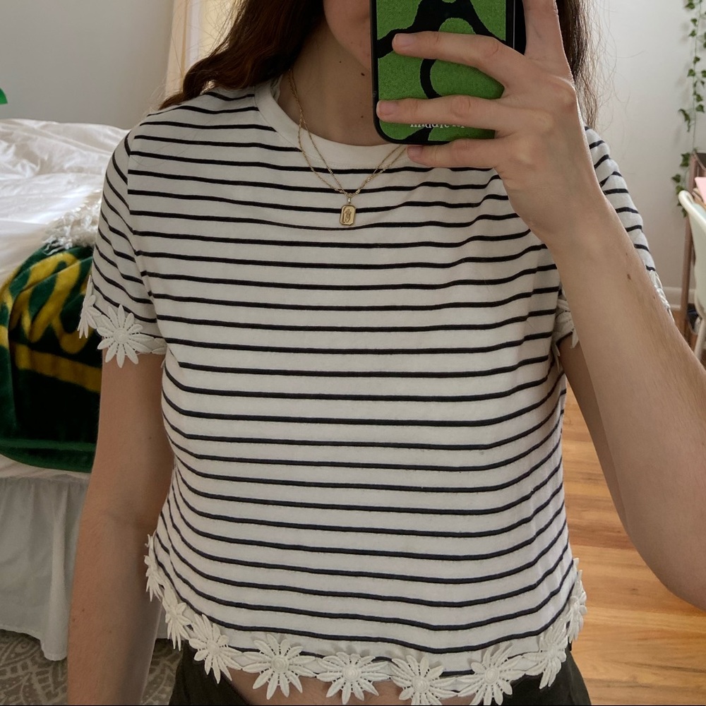 Striped Flower Detail Cropped Top